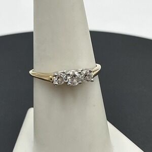 Magic Glo 14K Yellow Gold Platinum Round Prong Diamond Engagement Ring Sz 8